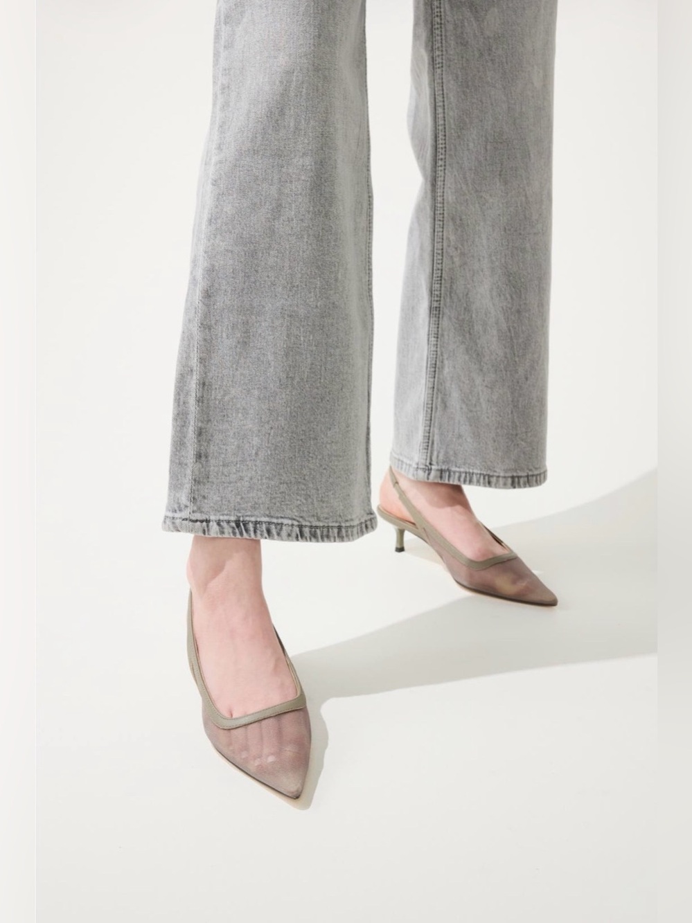 Yosi Samra Taupe Pointed Slingback Flats